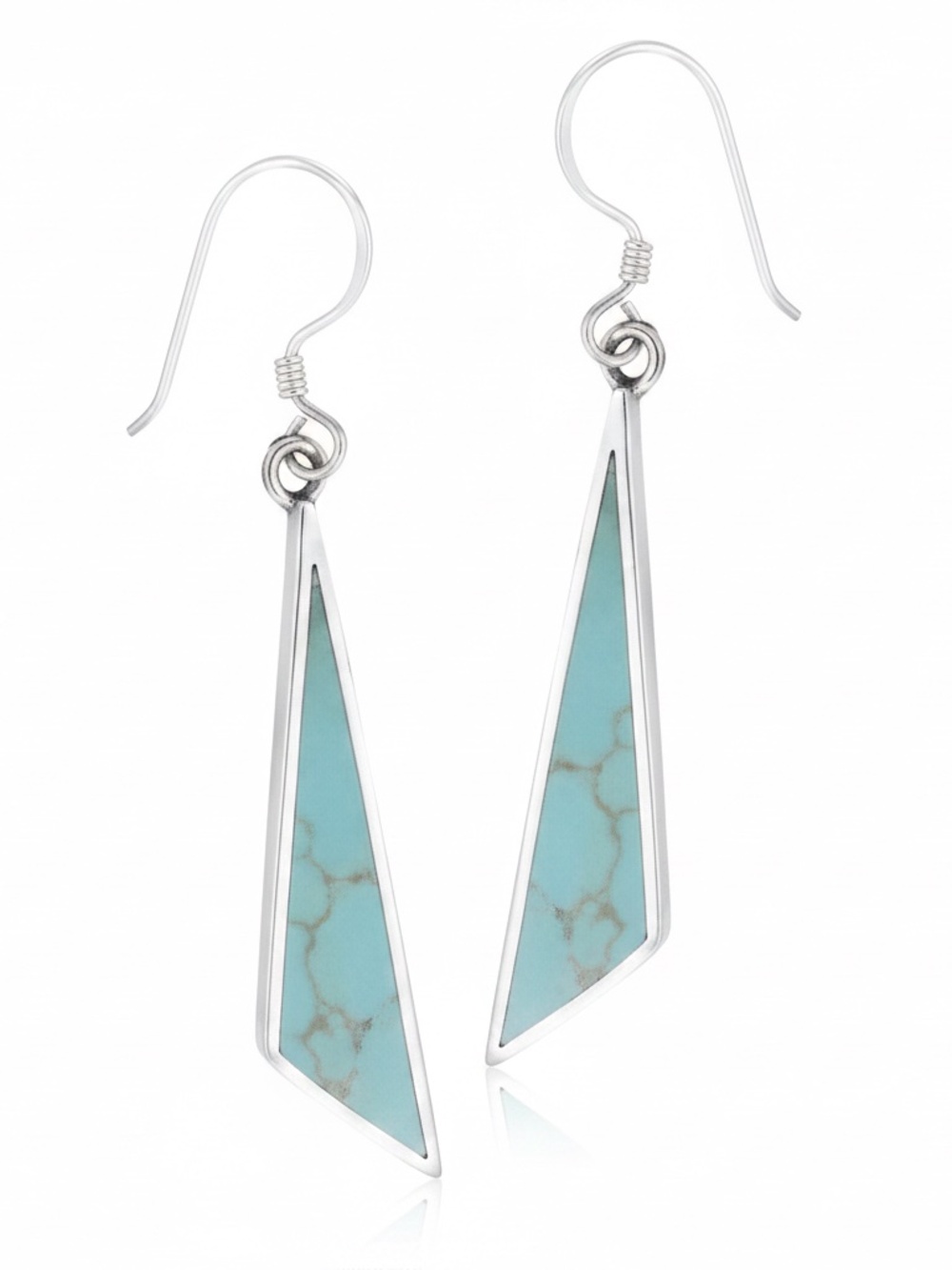 Womens Sterling Silver .925‎ Turquoise Dangle Earrings